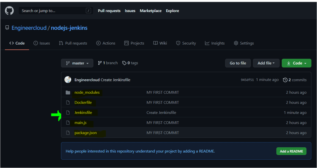 Pushing the Jenkinsfile in the git repository