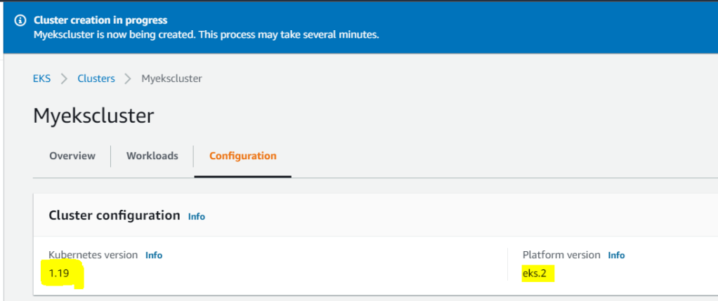 AWS EKS Cluster creation is in progress