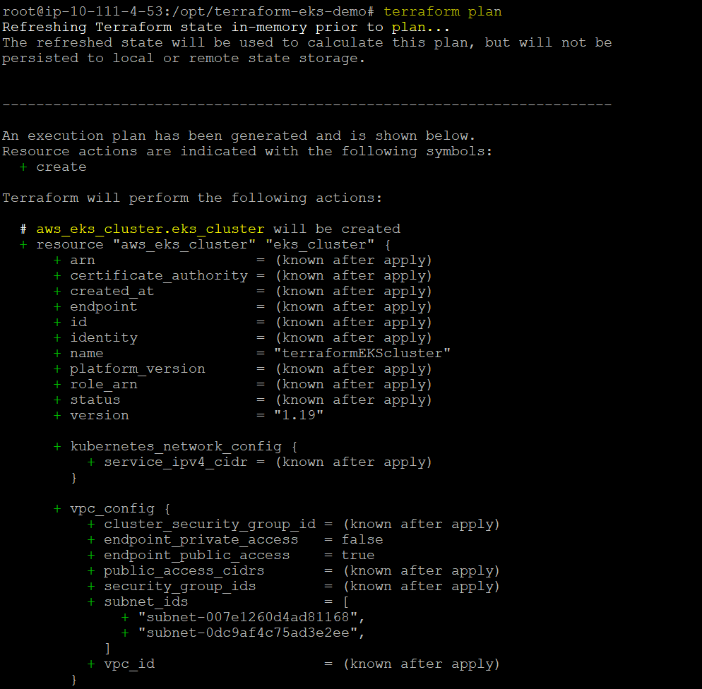 Running the terraform plan command