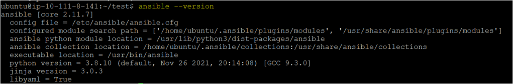 Checking the ansible version by using ansible --version command.