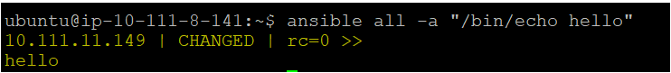 Printing hello on remote node using ansible command.