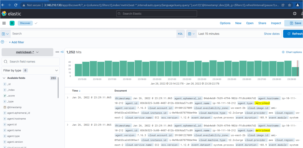 Logs from Metricbeat in Kibana Dashboard.